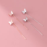 925 Silver Micro-paved Butterfly Drop Earrings Pull Through Threader