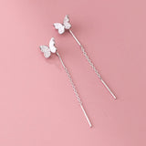 925 Silver Micro-paved Butterfly Drop Earrings Pull Through Threader