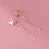 925 Silver Micro-paved Butterfly Drop Earrings Pull Through Threader
