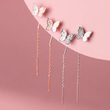 925 Silver Micro-paved Butterfly Drop Earrings Pull Through Threader
