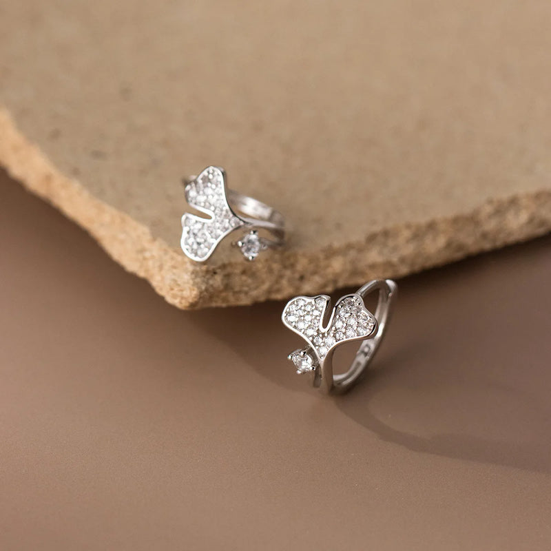 925 Silver Ginkgo Leaf Clip-On Earrings for Women