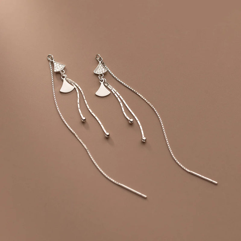 925 Sterling Silver Zircon Drop Earrings Tassel Jewelry