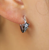 925 Silver Mini Hoop Earrings Star Band Huggie Small Hoop Jewelry Women