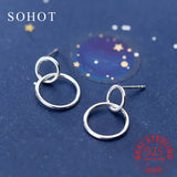 925 Silver Round Stud Earring Women Birthday Punk Fine Jewelry