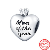 Real 925 Sterling Silver Mom and Daughter Love Heart Charm Bracelet DIY