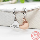 Real 925 Sterling Silver Mom and Daughter Love Heart Charm Bracelet DIY
