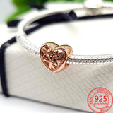 Real 925 Sterling Silver Mom and Daughter Love Heart Charm Bracelet DIY