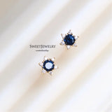 925 Silver Money 14K Zircon Sun Stud Earrings Women Wedding Jewelry