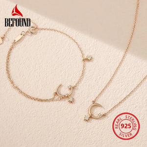 925 Sterling Silver Moon Necklace Women Star CZ Pendants