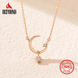 925 Sterling Silver Moon Necklace Women Star CZ Pendants