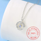 925 Silver Moonstone Round Bead Feather Charm Pendant Necklace