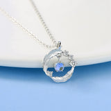 925 Silver Moonstone Round Bead Feather Charm Pendant Necklace