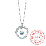 925 Silver Moonstone Round Bead Feather Charm Pendant Necklace