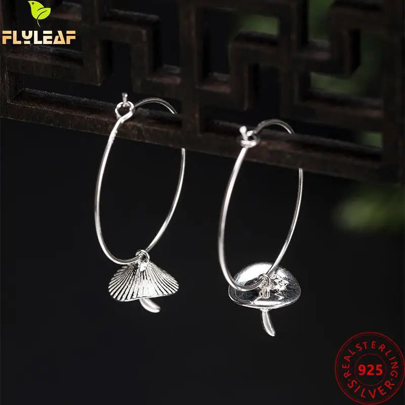 925 Silver Mushroom Hoop Earrings Vintage Jewelry