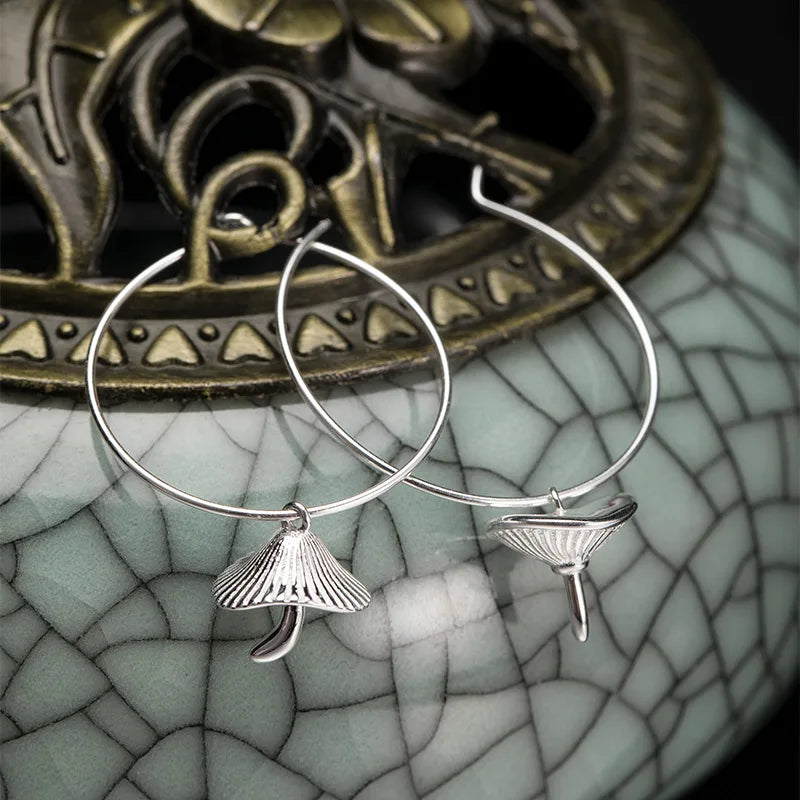 925 Silver Mushroom Hoop Earrings Vintage Jewelry