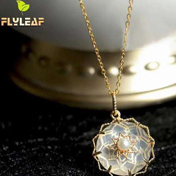 925 Silver Necklace Women 20k Yellow Plating Pearl Moon Jewelry