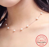 925 Silver Freshwater Pearl Charm Necklace Choker Short Chain Wedding Jewelry