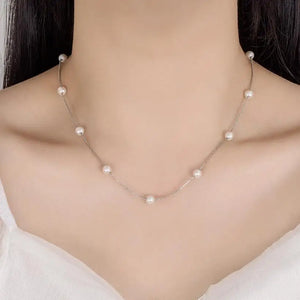 925 Silver Freshwater Pearl Charm Necklace Choker Short Chain Wedding Jewelry