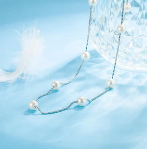 925 Silver Freshwater Pearl Charm Necklace Choker Short Chain Wedding Jewelry