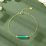 925 Silver Natural Jade Agate Cylinder Bracelet 14k Plating