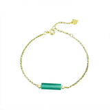 925 Silver Natural Jade Agate Cylinder Bracelet 14k Plating