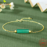 925 Silver Natural Jade Agate Cylinder Bracelet 14k Plating