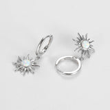 925 Silver Opal Stone Sun Hoop Earrings for Women
