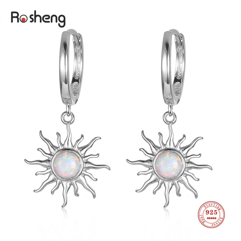 925 Silver Opal Stone Sun Hoop Earrings for Women