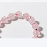 925 Silver Pink Strawberry Quartz & Love Heart Beads Charms Bracelet