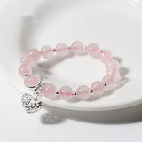 925 Silver Pink Strawberry Quartz & Love Heart Beads Charms Bracelet