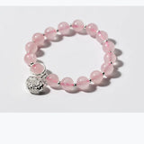 925 Silver Pink Strawberry Quartz & Love Heart Beads Charms Bracelet