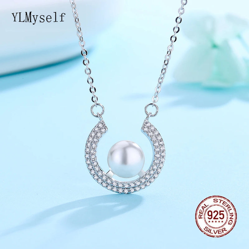 925 Silver Necklace 40+5cm Chain Pearl/CZ Pendants for Girl