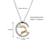 925 Silver Necklace 40+5cm Sparkly CZ Elk 2 Tone Plate Animal Jewelry