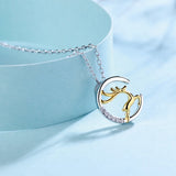 925 Silver Necklace 40+5cm Sparkly CZ Elk 2 Tone Plate Animal Jewelry