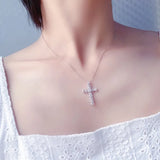 925 Silver Cross Necklace with Natural Diamond Pendant