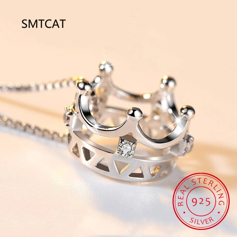 925 Silver Crown Pendant Necklace For Women Wedding Party S925 Jewelry