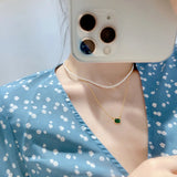 925 Silver Necklace Women 20k Yellow Plating Emerald Classical Style Jewelry