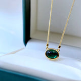 925 Silver Necklace Women 20k Yellow Plating Emerald Classical Style Jewelry