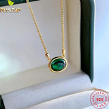 925 Silver Necklace Women 20k Yellow Plating Emerald Classical Style Jewelry