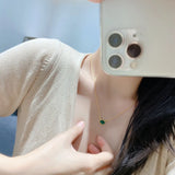 925 Silver Necklace Women 20k Yellow Plating Emerald Classical Style Jewelry