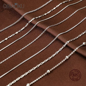Real 925 Sterling Silver Necklace 7 Style Long Choker Silverware Chain