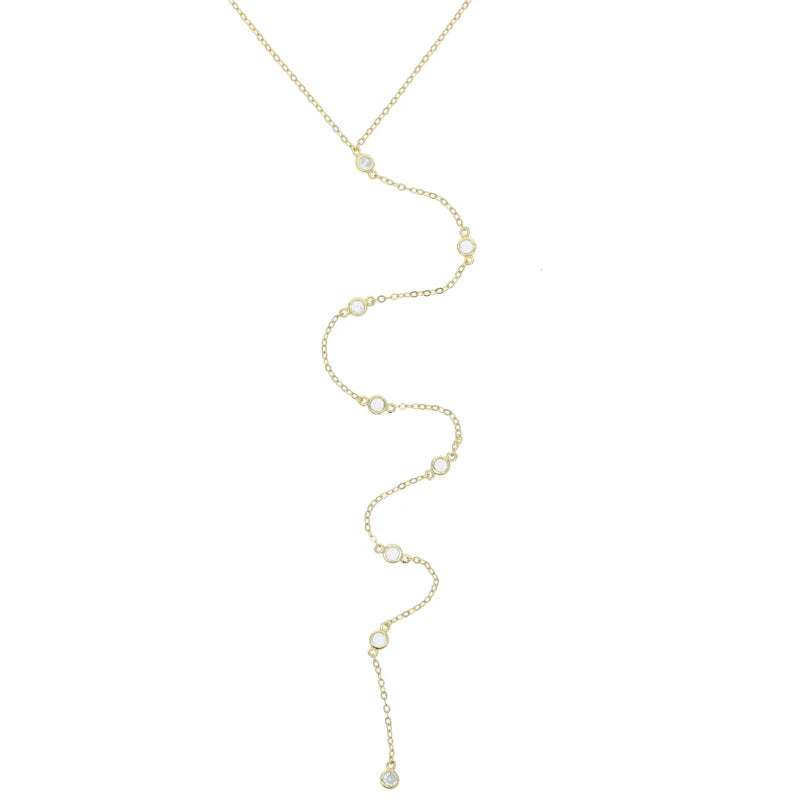 925 Silver Necklace CZ Stone Lariat Women Jewelry