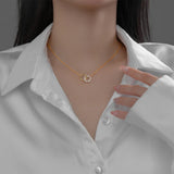 925 Silver Pearl Double Circle Choker Necklace Female Jewelry