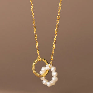 925 Silver Pearl Double Circle Choker Necklace Female Jewelry