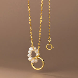 925 Silver Pearl Double Circle Choker Necklace Female Jewelry