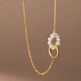 925 Silver Pearl Double Circle Choker Necklace Female Jewelry