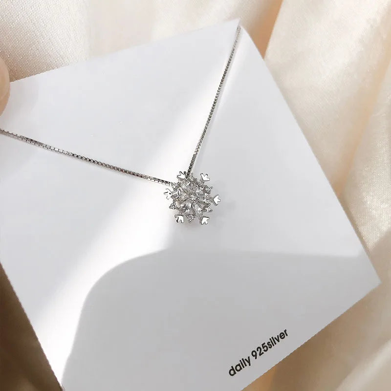 925 Sterling Silver Snowflake Clavicle Necklace Women Jewelry