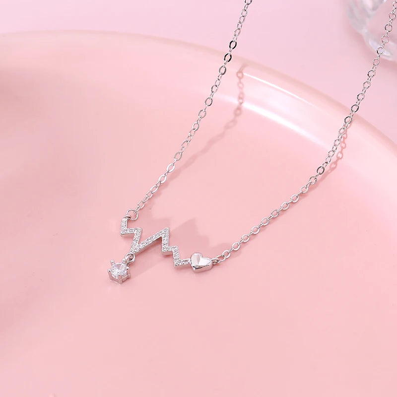 925 Silver Necklace Love Zircon Pendant Party Gift