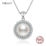 925 Silver Necklace, 6mm Shell Pearl & Zircon, 40/45cm+5cm Chain