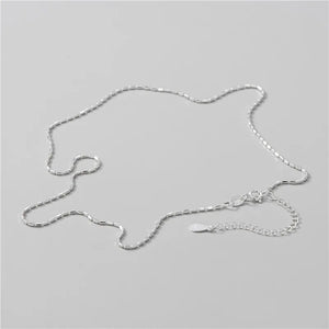 925 Sterling Silver Block Beads Chain Necklace Women Jewelry